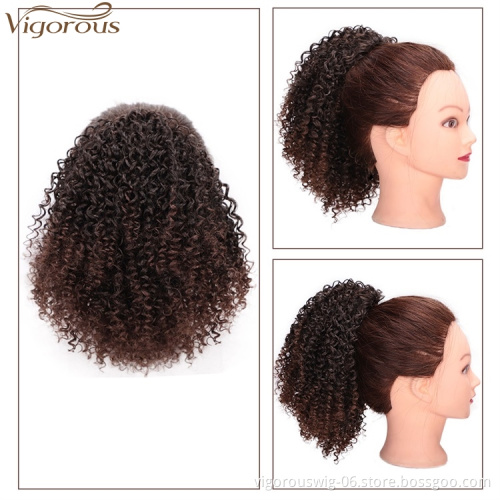 Vigorous Wholesale Price Afro Kinky Curly Hair Extension  Messy Curly Synthetic Short Drawstring Ponytail Hairpiece